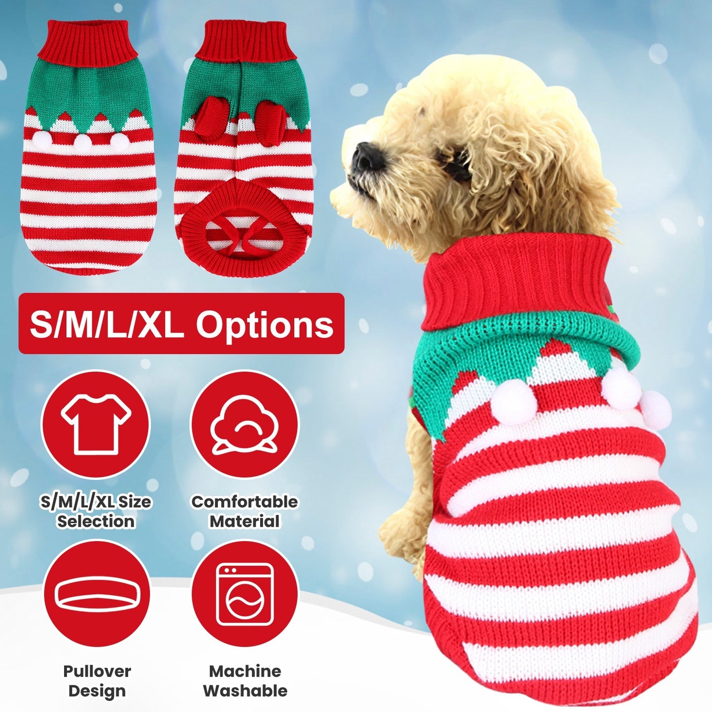 Christmas Pet Sweater | Snowman & Stripe Turtleneck for Dogs & Cats