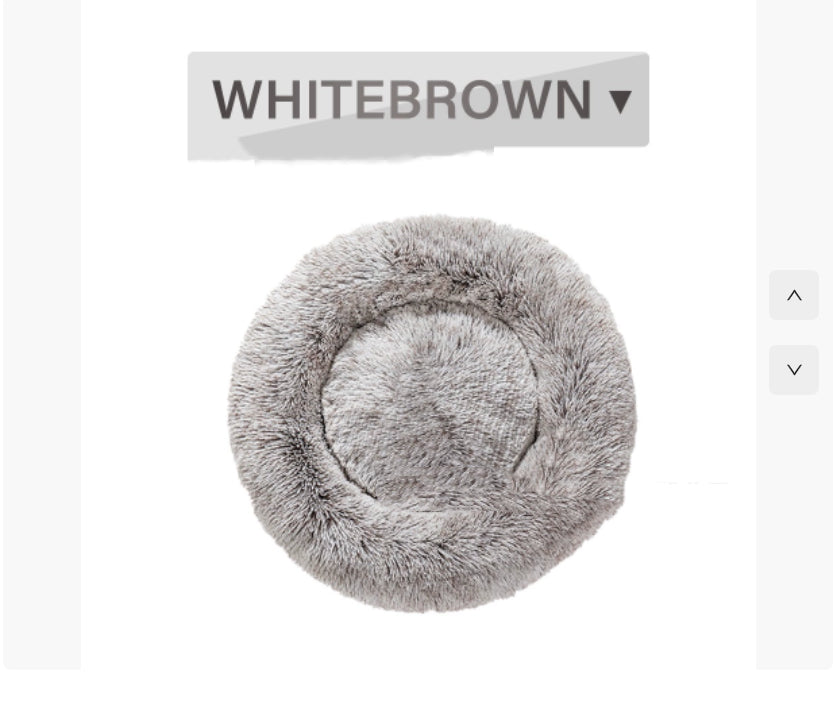 A medium-sized dog relaxing in the bright powder FurryFable calming bed