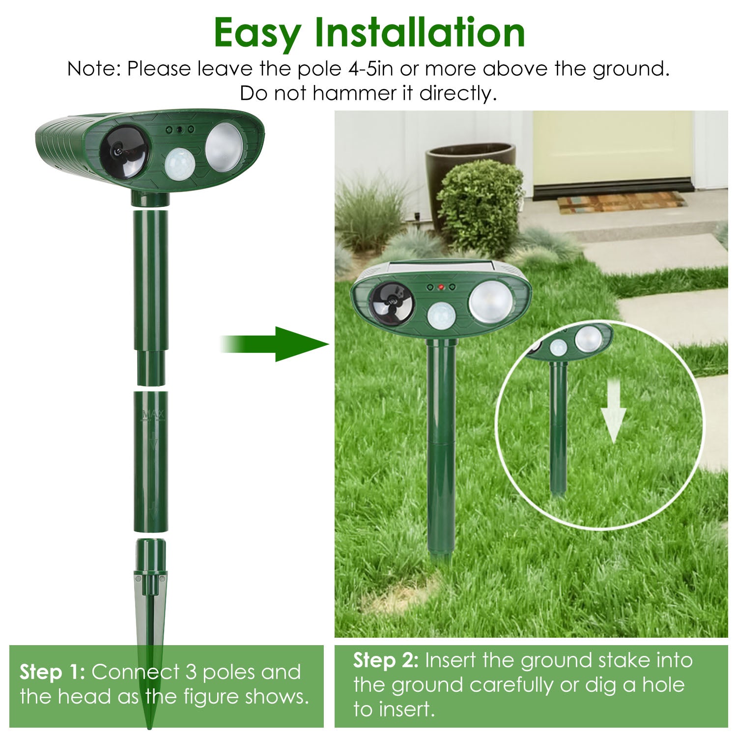 Repellent device strategically placed near a vegetable patch to protect crops