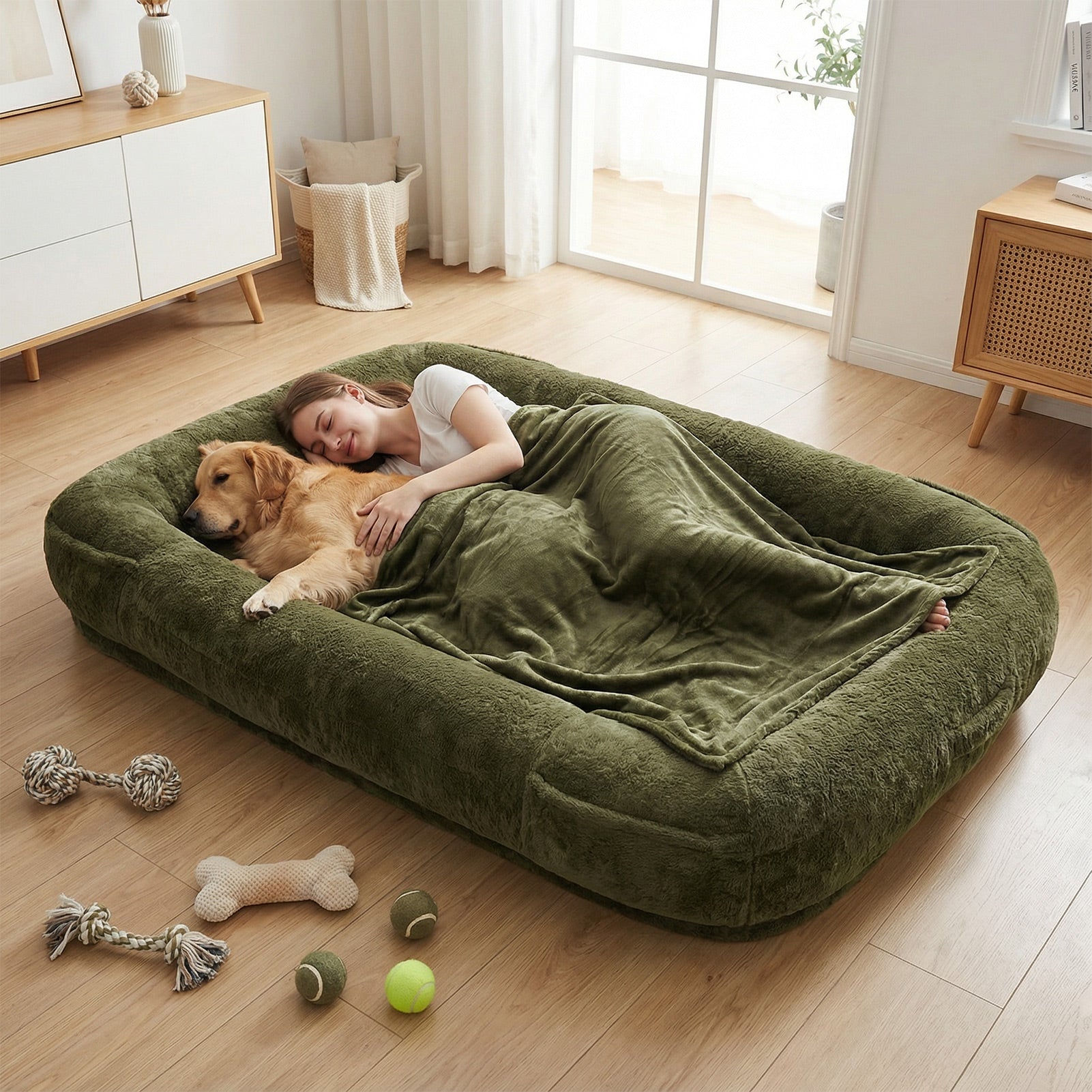FurryFable Extra Large Human Dog Bed | Cozy Washable Pet & Owner Lounge