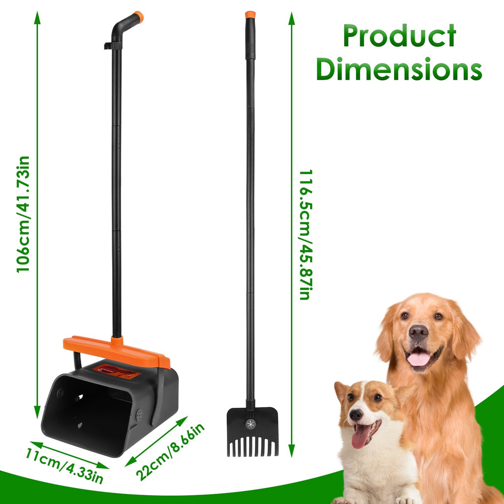 Dog Pooper Scooper Kit – Heavy-Duty Rake & Swivel Bin with Long Handle, Waste Bag Dispenser, and 35 Bags