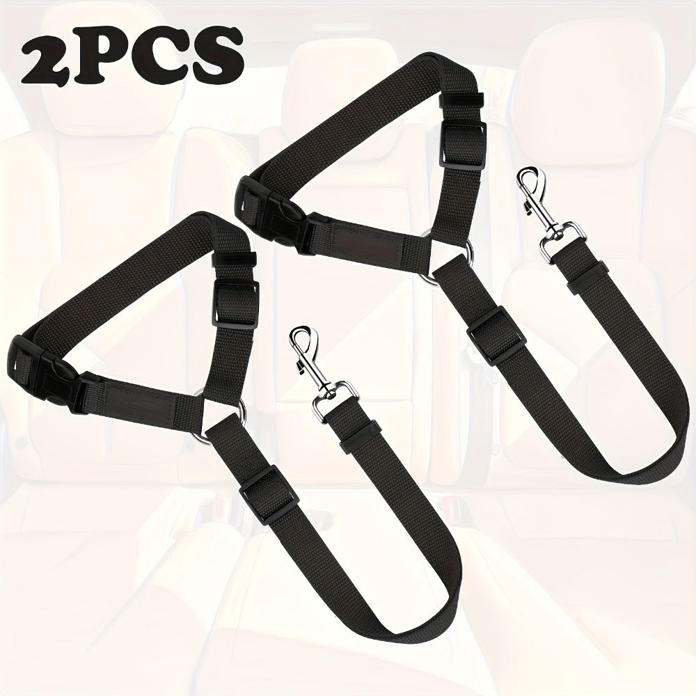 2-Pack Adjustable Dog Car Seat Belt & Leash | Heavy-Duty, Tangle-Free, Safe Travel Harness Clip