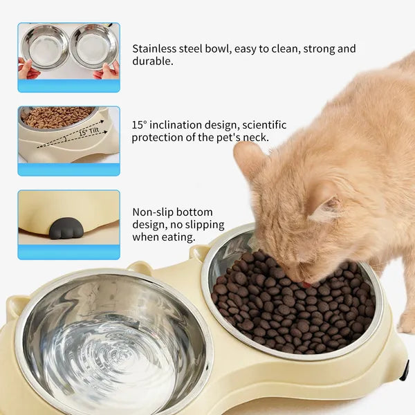 FurryFable Pink Anti-Slip Double Pet Bowl | Stainless Steel Feeder