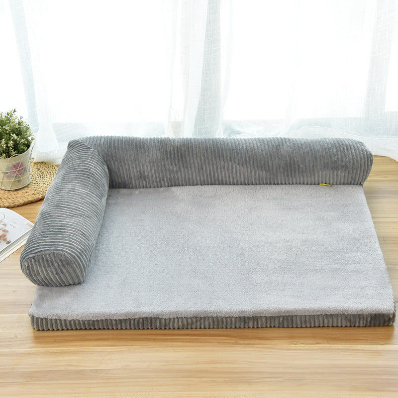 Small dog curled up in a FurryFable Corduroy Pet Sofa Bed (size S)