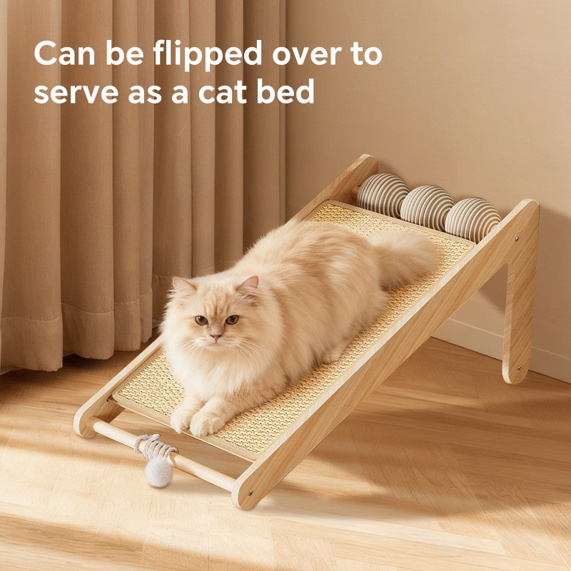 FurryFable Vertical Sisal Scratcher with Balls | Wooden Frame