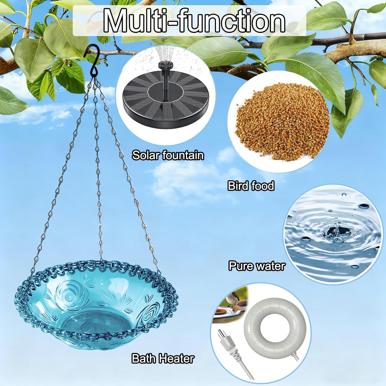 Hanging Outdoor Bird Bath & Feeder | Garden Water Bowl
