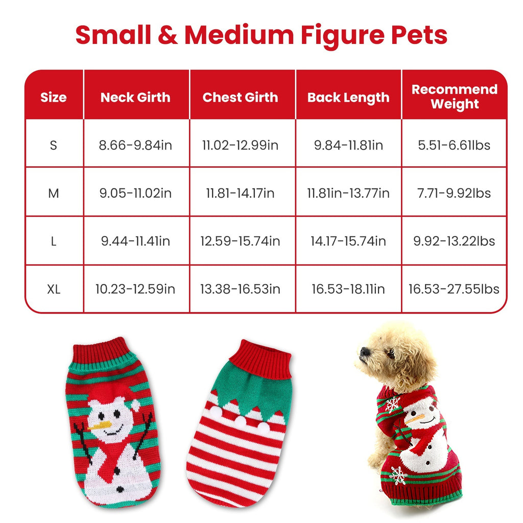 Christmas Pet Sweater | Snowman & Stripe Turtleneck for Dogs & Cats