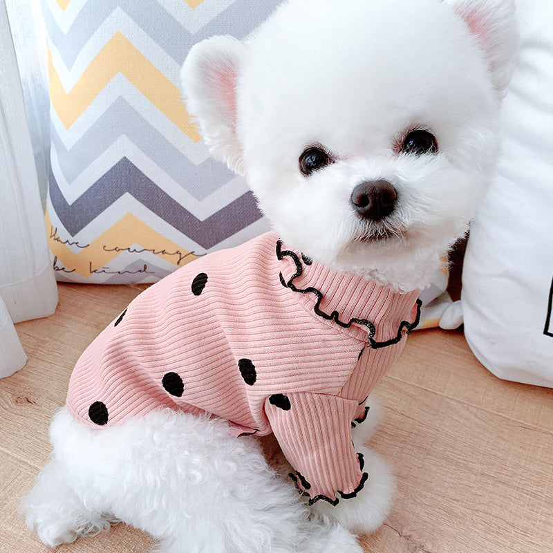 Polka Dot Dog Turtleneck | Soft Bottoming Shirt for Small Dogs
