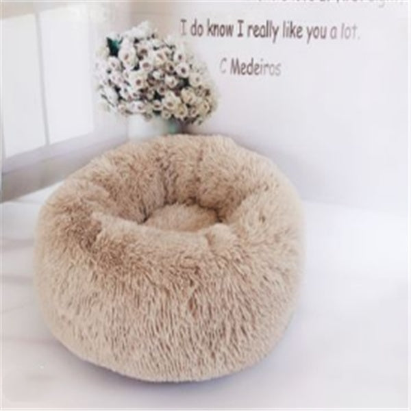 A cat and dog observing the FurryFable calming donut bed