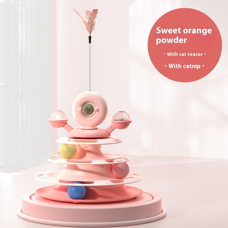 4-Level Cat Tower Toy – Interactive Rolling Ball Track for Smart Play & Training