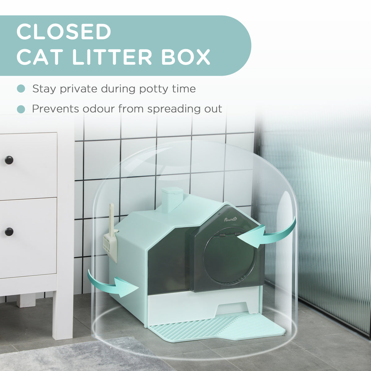 FurryFable Hooded Litter Box with Litter-Catching Mat