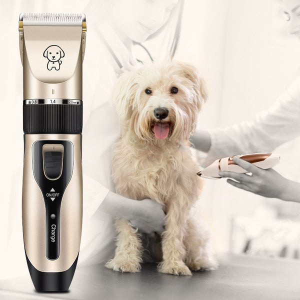 FurryFable professional pet hair clipper in action on a golden retriever.