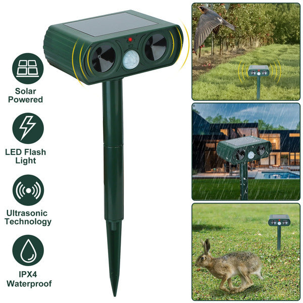 Ultrasonic Animal Repellent – Solar-Powered Motion Sensor Outdoor Pest Deterrent (IPX4 Waterproof)