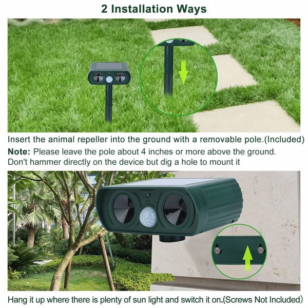 Ultrasonic Animal Repellent – Solar-Powered Motion Sensor Outdoor Pest Deterrent (IPX4 Waterproof)