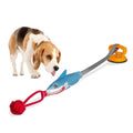 Side view of the FurryFable Shark Dog Toy showcasing its suction cup base
