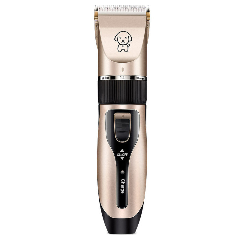 Cordless pet clipper held comfortably in a hand, ready for use.