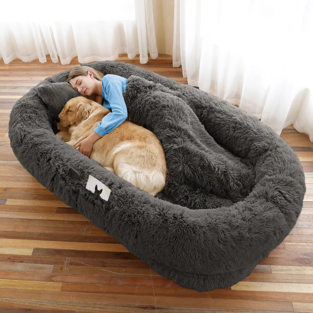 FurryFable Human-Size Dog Bed | Washable Faux Fur
