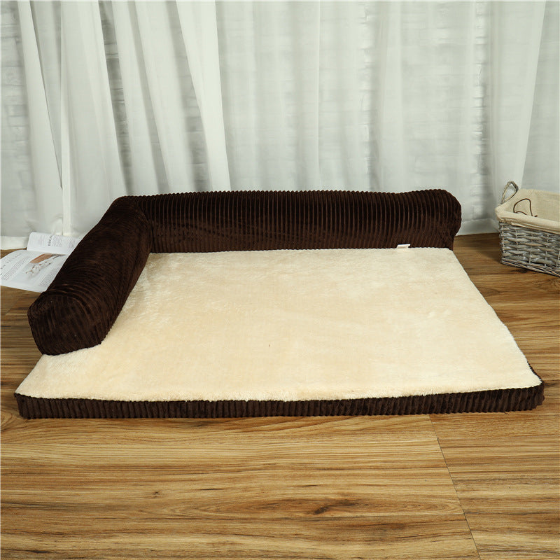 Red FurryFable Corduroy Pet Sofa Bed in a stylish living room setting