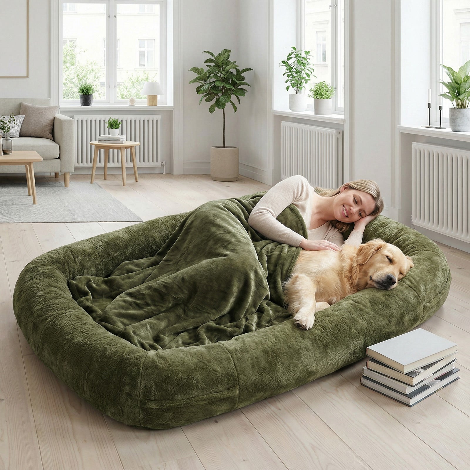 FurryFable Extra Large Human Dog Bed | Cozy Washable Pet & Owner Lounge