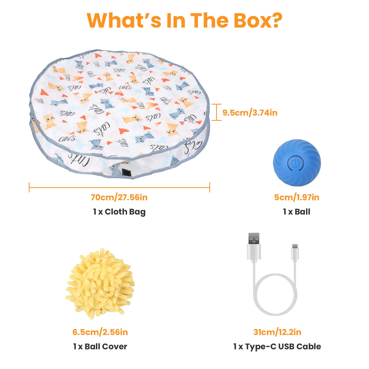 FurryFable Rechargeable Motion Cat Ball | Rolling Pouch Toy