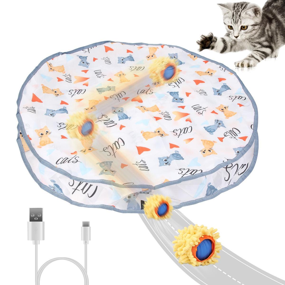 FurryFable Rechargeable Motion Cat Ball | Rolling Pouch Toy