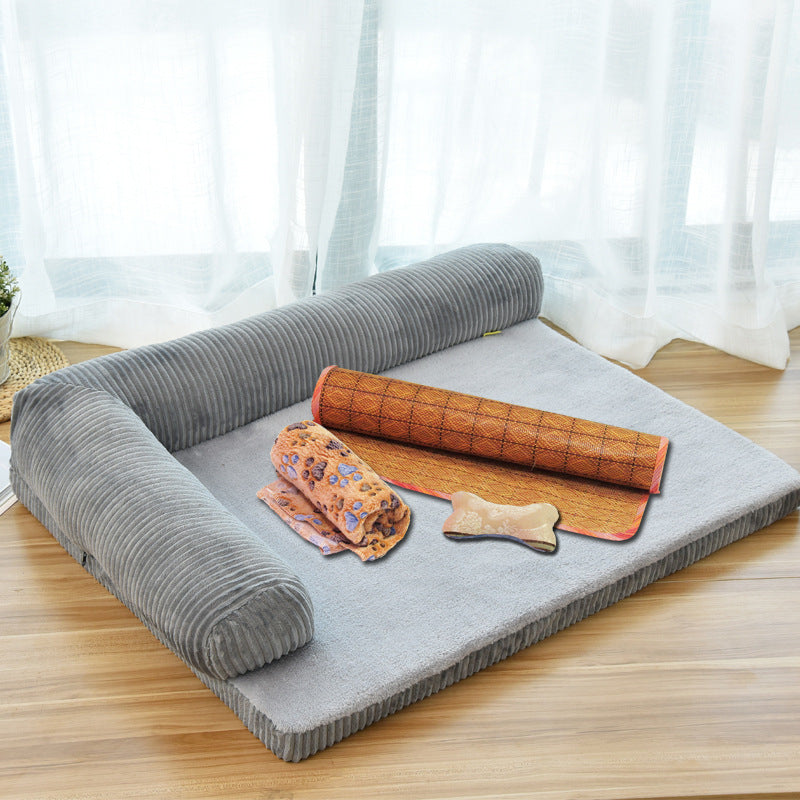 Underside view of FurryFable Corduroy Pet Sofa Bed showing non-slip base