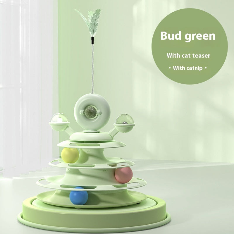 4-Level Cat Tower Toy – Interactive Rolling Ball Track for Smart Play & Training