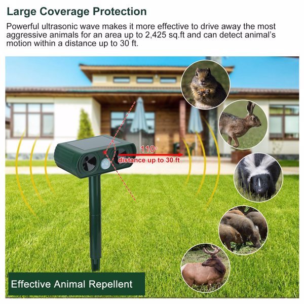 Ultrasonic Animal Repellent – Solar-Powered Motion Sensor Outdoor Pest Deterrent (IPX4 Waterproof)