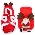 Front view of the FurryFable Christmas Pet Costume, showcasing the full Santa design and reindeer antlers.