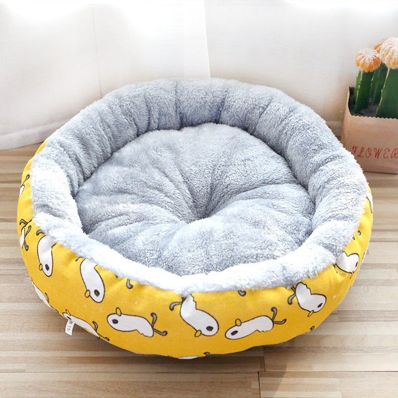 Happy dog sleeping soundly in a beige FurryFable plush pet bed