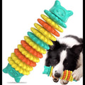 Large dog holding the FurryFable Indestructible Dog Chew Toy, showing its size and tough build