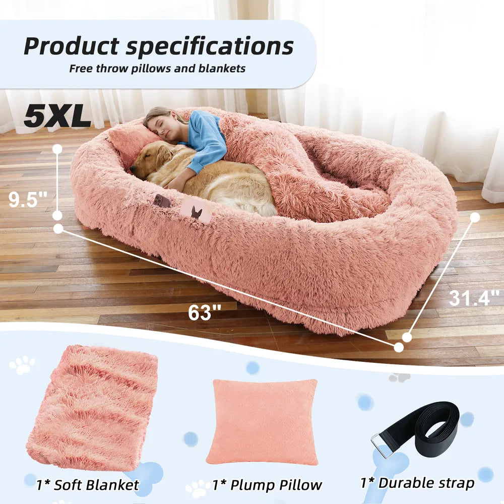 FurryFable Human-Size Dog Bed | Washable Faux Fur