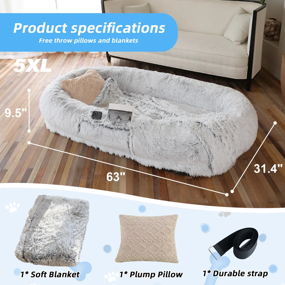 FurryFable Human-Size Dog Bed | Washable Faux Fur