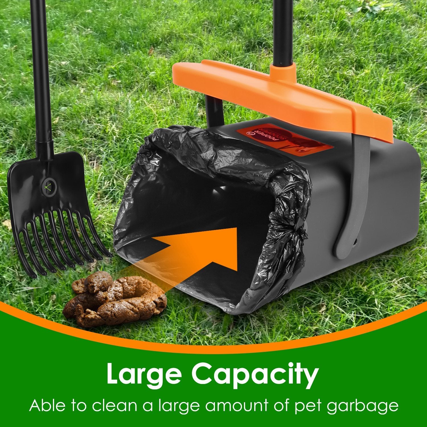 Dog Pooper Scooper Kit – Heavy-Duty Rake & Swivel Bin with Long Handle, Waste Bag Dispenser, and 35 Bags