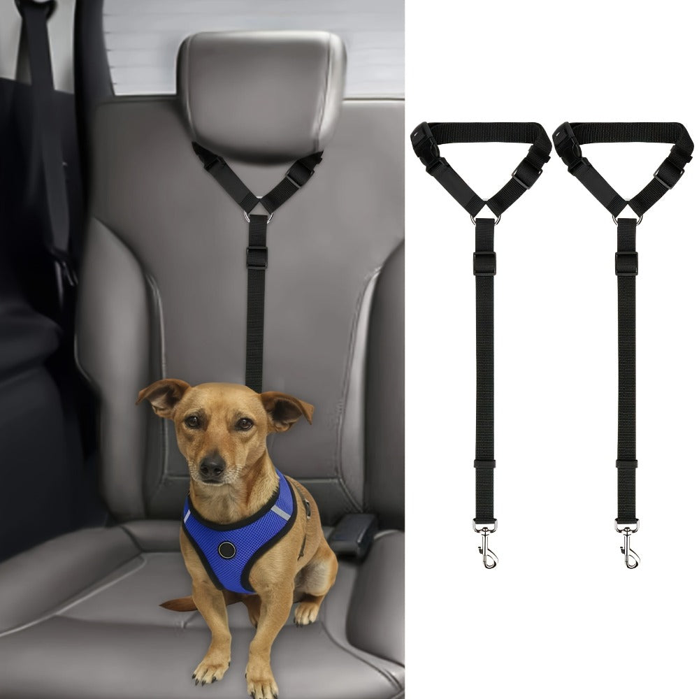 2-Pack Adjustable Dog Car Seat Belt & Leash | Heavy-Duty, Tangle-Free, Safe Travel Harness Clip