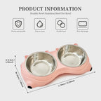 FurryFable Pink Anti-Slip Double Pet Bowl | Stainless Steel Feeder