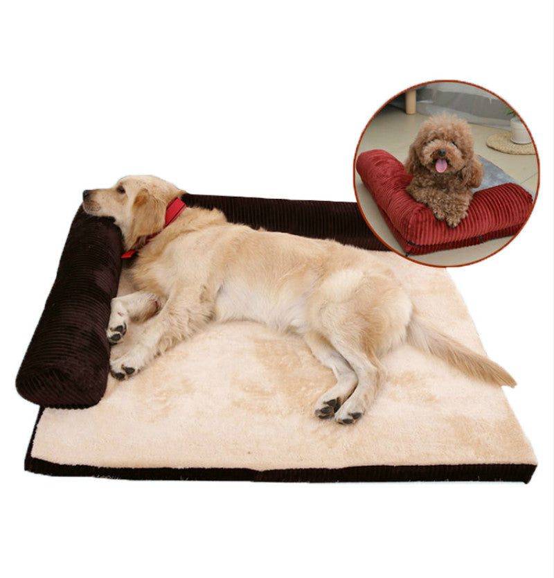 FurryFable Corduroy Pet Sofa Bed size chart with dimensions for S, M, L, XL