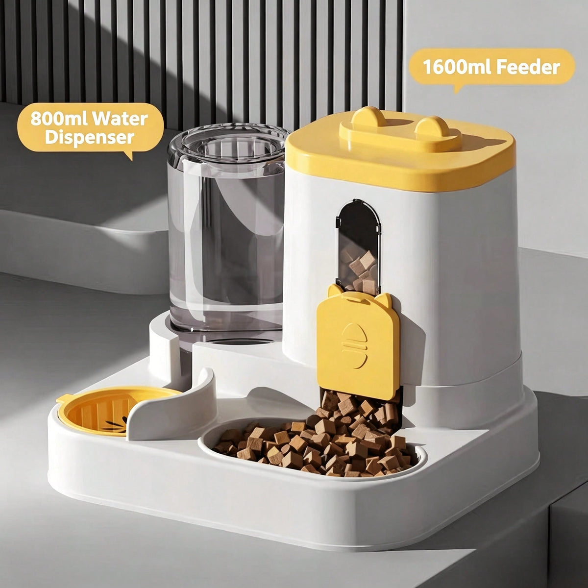 FurryFable Cat-Shaped Gravity Pet Feeder & Water Dispenser