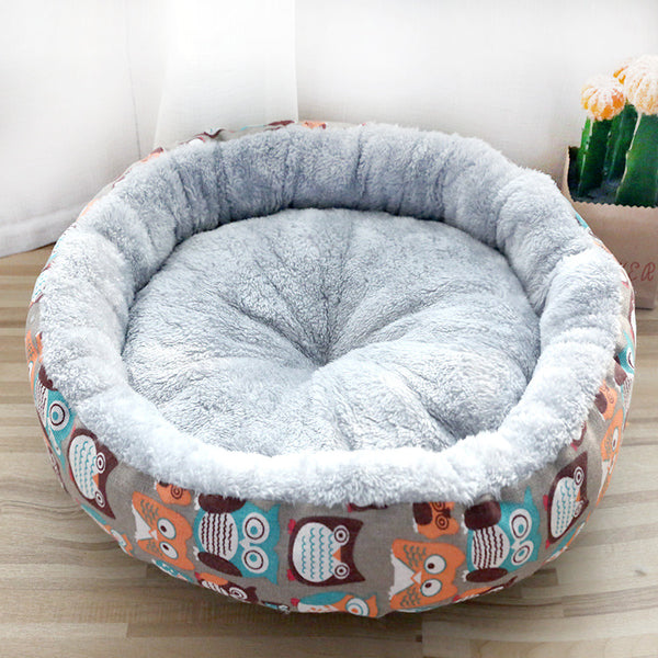 FurryFable Round Plush Pet Bed in Yellow, small size