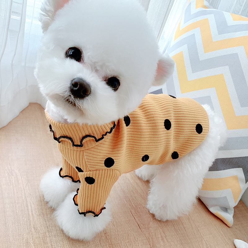 Polka Dot Dog Turtleneck | Soft Bottoming Shirt for Small Dogs