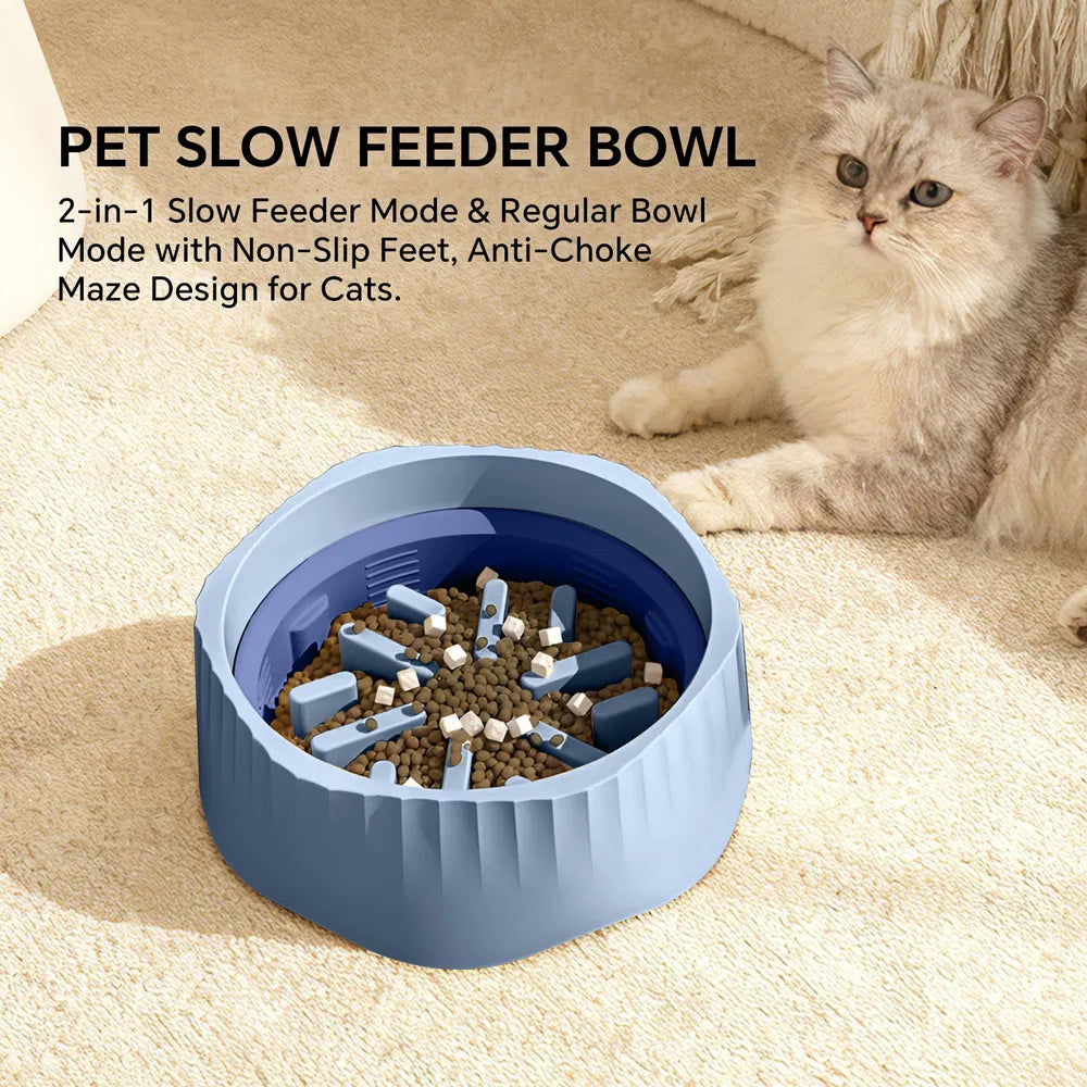 FurryFable Blue Dual-Purpose Slow Feeder Pet Bowl - Adjustable