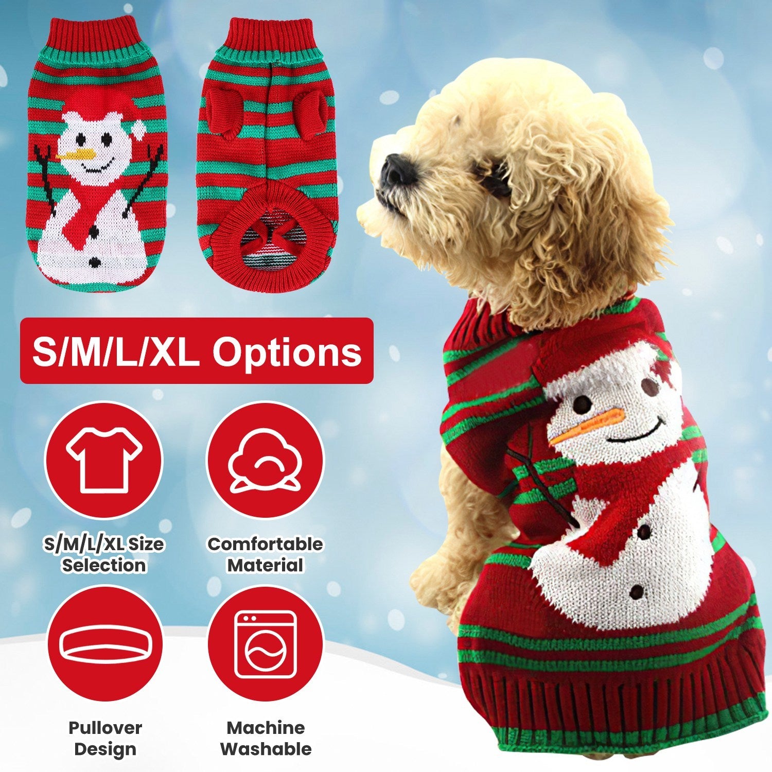Christmas Pet Sweater | Snowman & Stripe Turtleneck for Dogs & Cats