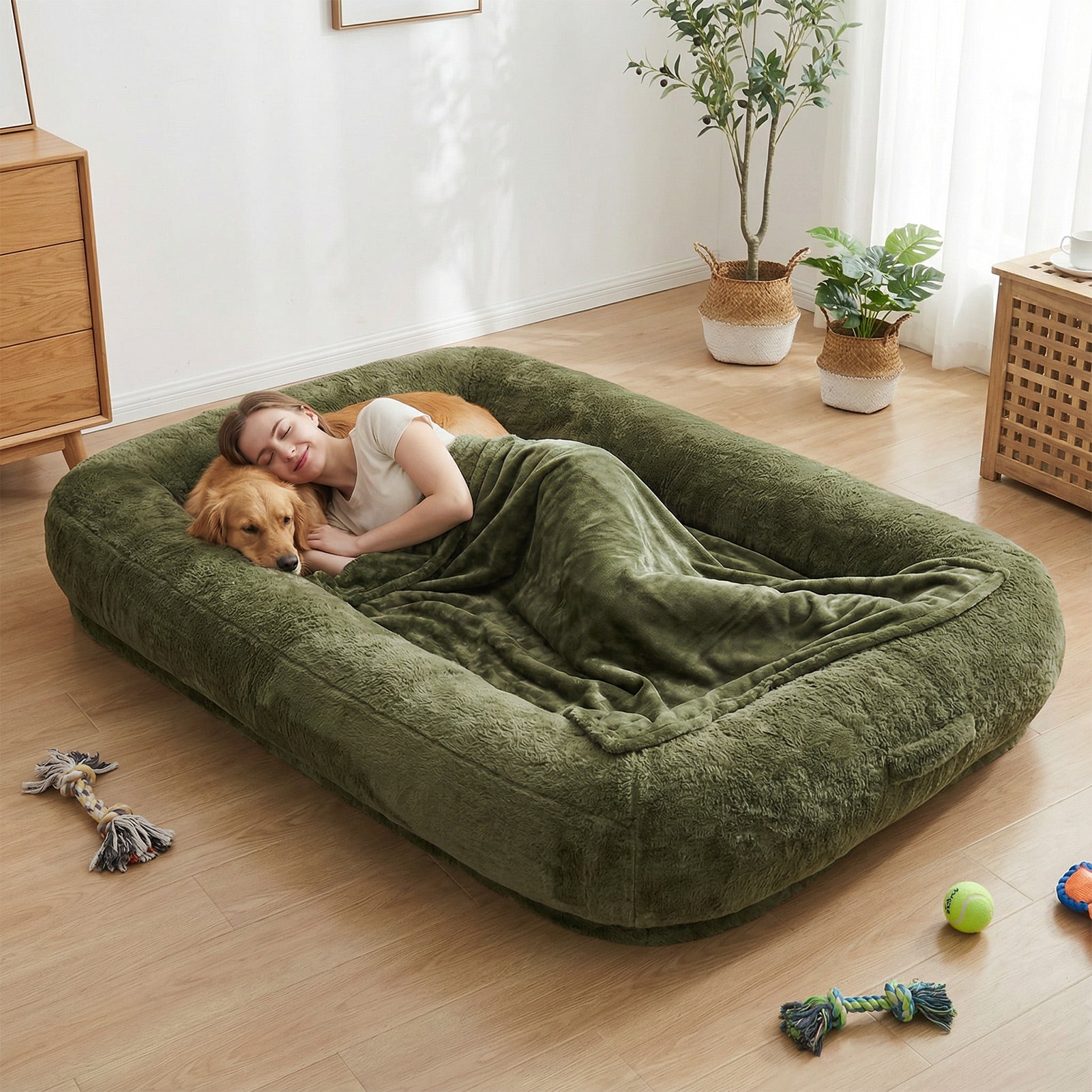 FurryFable Extra Large Human Dog Bed | Cozy Washable Pet & Owner Lounge