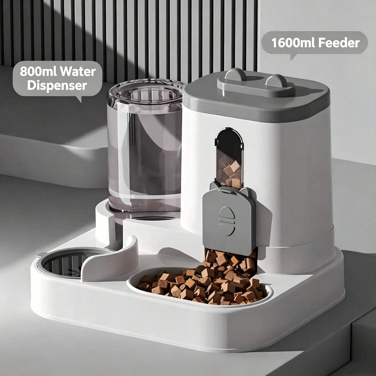 FurryFable Cat-Shaped Gravity Pet Feeder & Water Dispenser