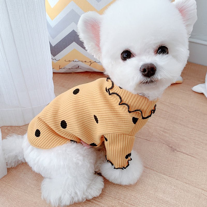 Polka Dot Dog Turtleneck | Soft Bottoming Shirt for Small Dogs