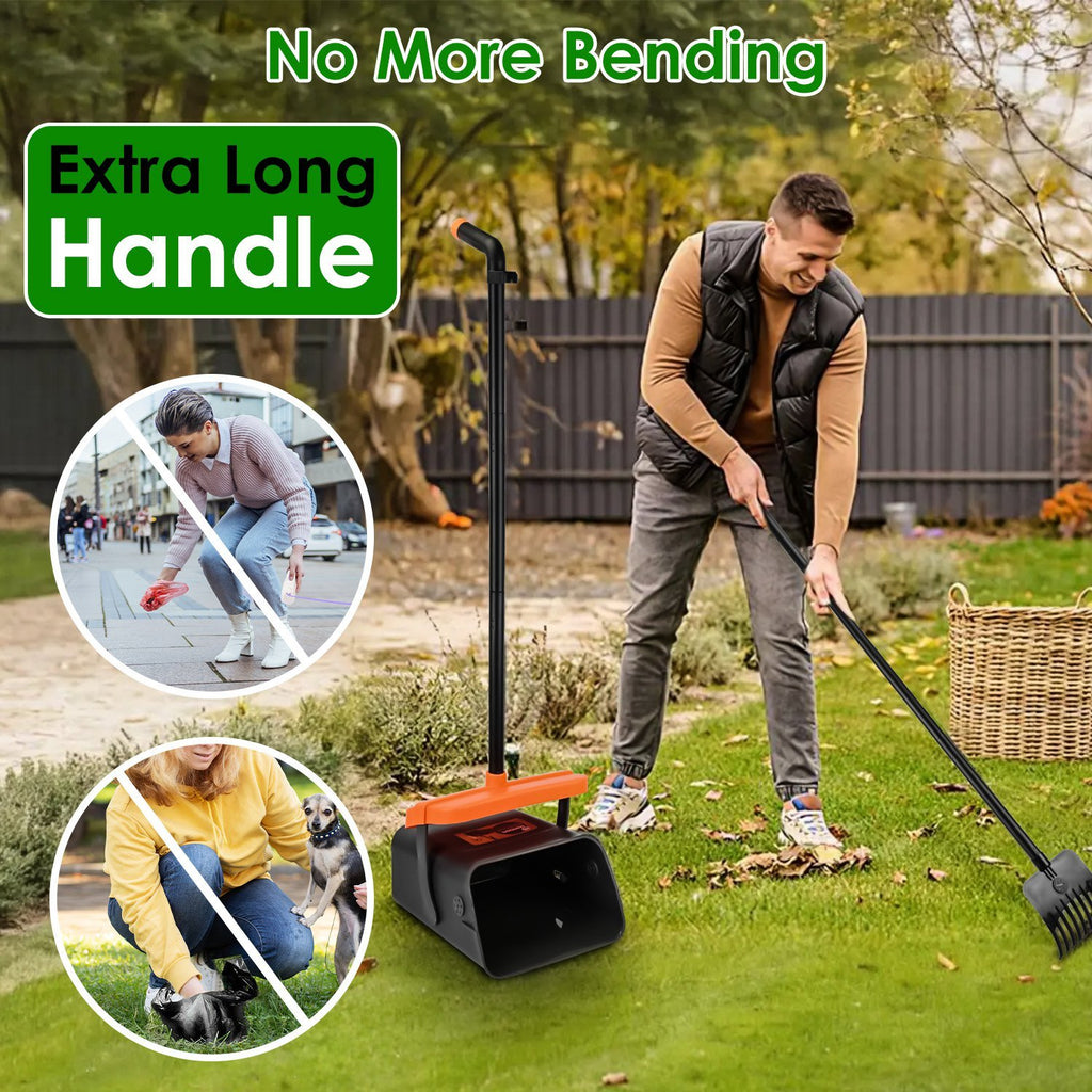 Dog Pooper Scooper Kit – Heavy-Duty Rake & Swivel Bin with Long Handle, Waste Bag Dispenser, and 35 Bags