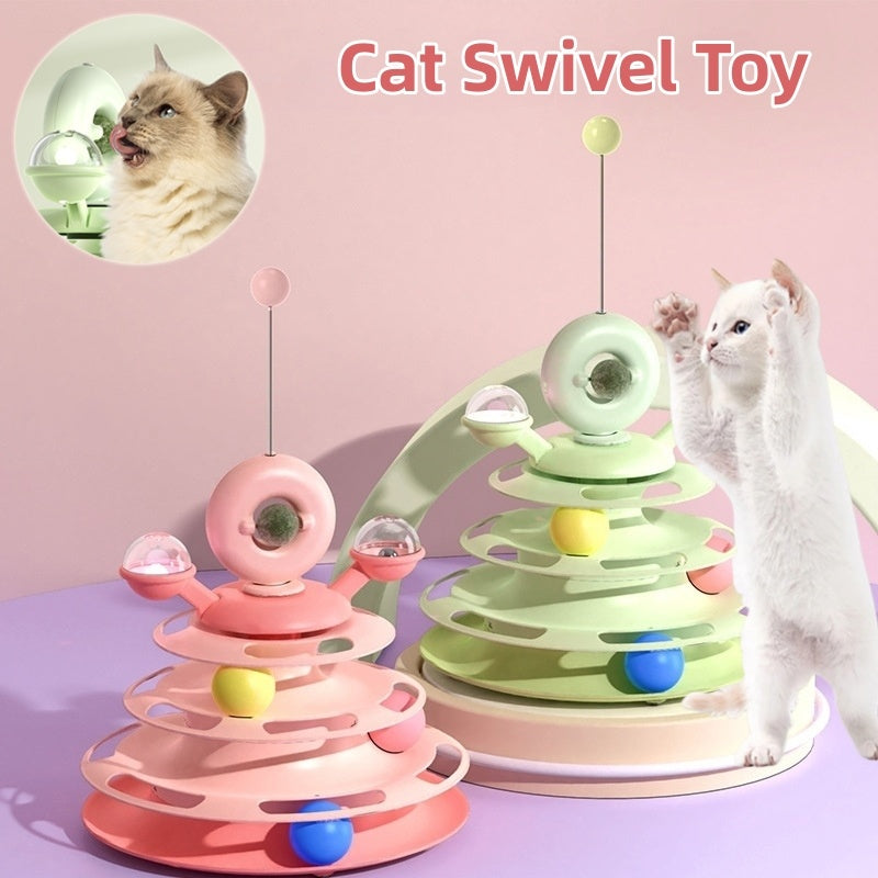 4-Level Cat Tower Toy – Interactive Rolling Ball Track for Smart Play & Training