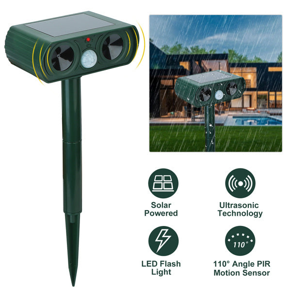 Ultrasonic Animal Repellent – Solar-Powered Motion Sensor Outdoor Pest Deterrent (IPX4 Waterproof)