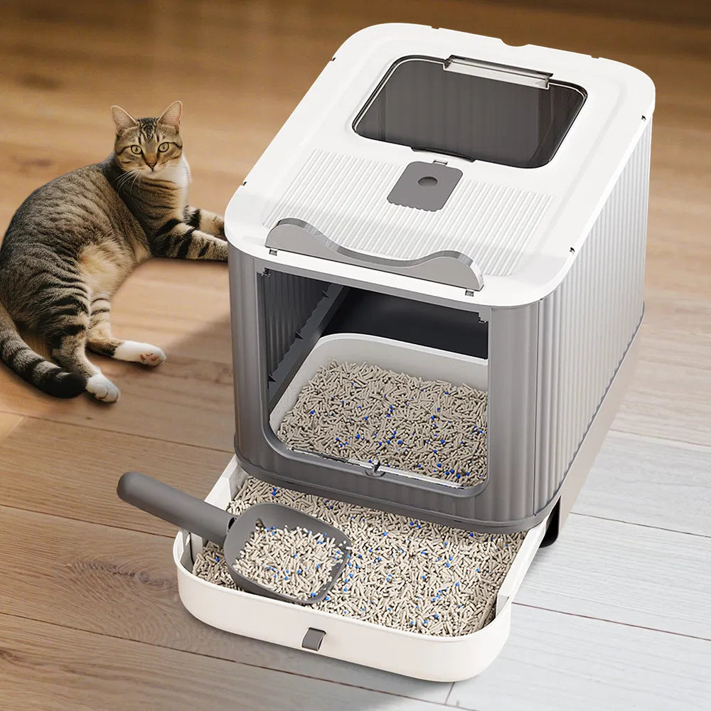 FurryFable Elevated Leak-Proof Cat Litter Box - White