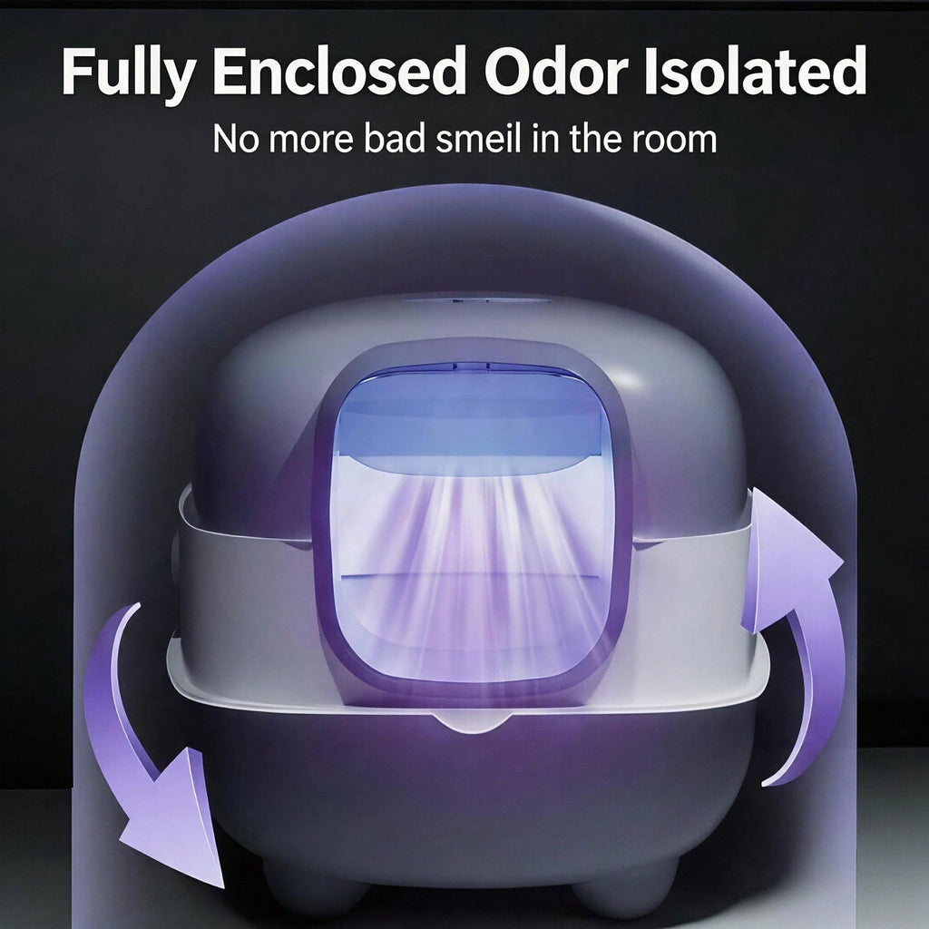 FurryFable Fully Enclosed Cat Litter Box | UV Odor Control